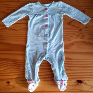 Baby Girls Blue Unicorn Print Footie Onesie | 9M